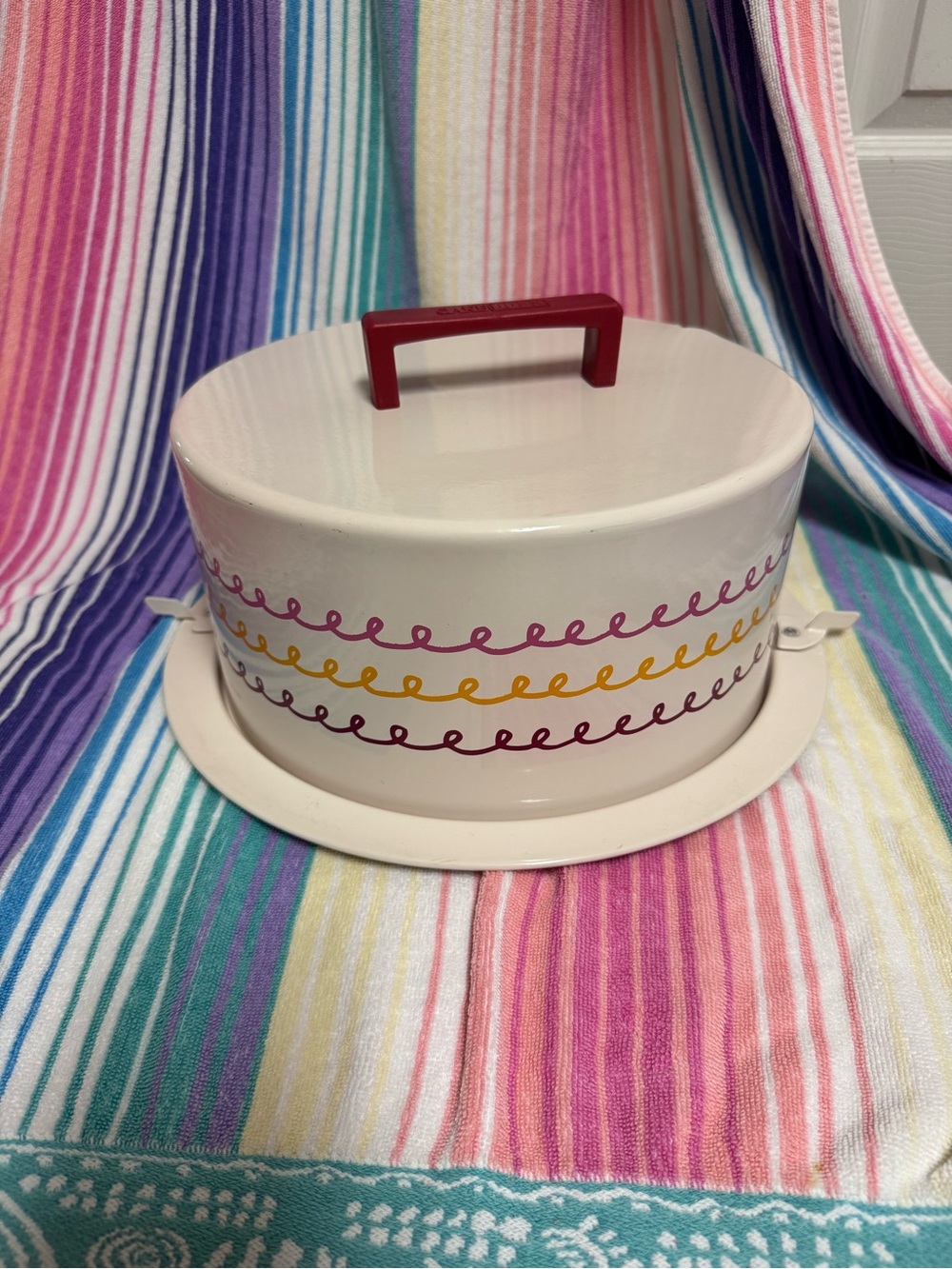 Cake Boss Cream Cake Carrier with Pink and Yellow Accent Handle